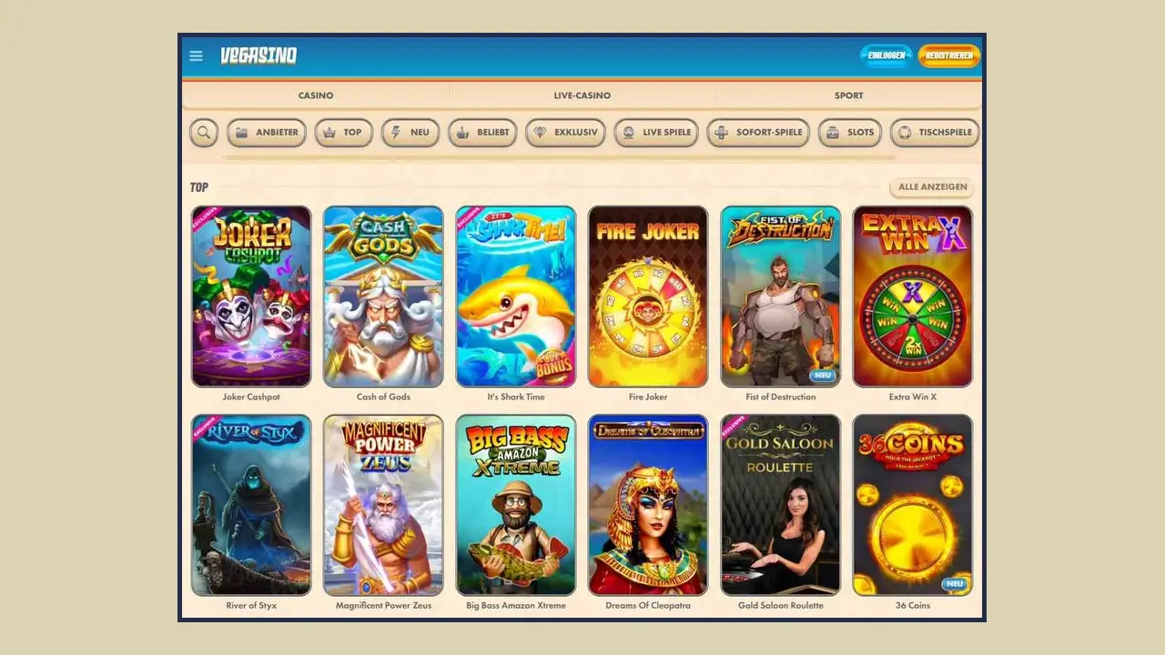 Verwenden der Vegasino-Website von Ihrem Telefon aus